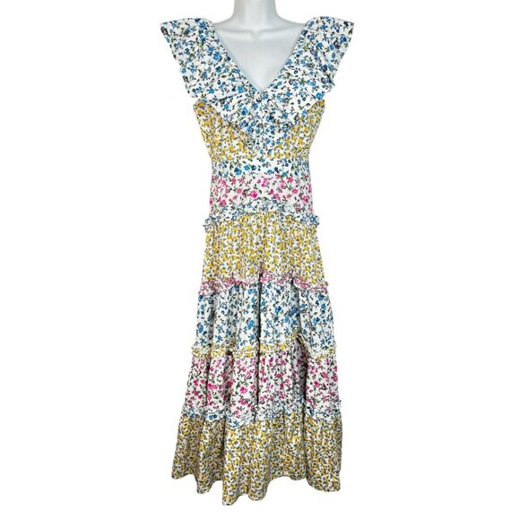 AMARANTE do Brazil Mixed Floral Tiered Maxi Dress Colorful Resort Luxury 6 - Picture 7 of 13